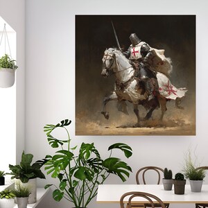 Medieval Knight on Horseback Canvas Print – Armored Warrior Wall Decor ...