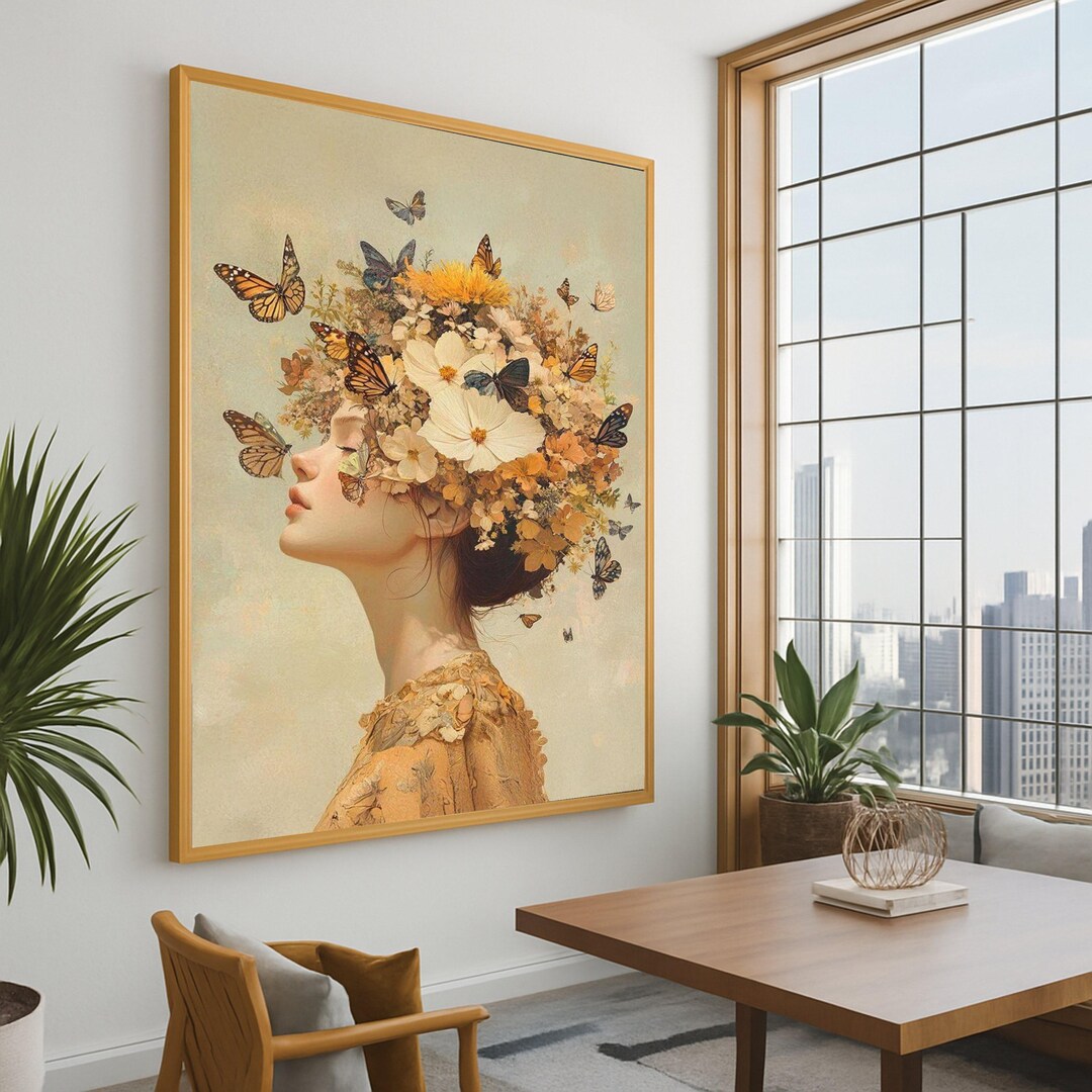Flower Head Woman Canvas Print – Elegant Floral Portrait Wall Art ...