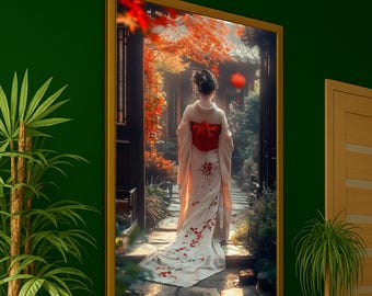 Elegant Geisha Canvas Print – Japanese Woman Wall Art, Traditional Asian Decor, Oriental Canvas Wall Decoration Ready to Hang