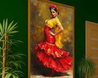Flamenco Tänzerin Leinwanddruck - Elegante Tänzerin Wandkunst, Moderne Tanzdekoration, Spanische Dekoration, fertig zum Aufhängen