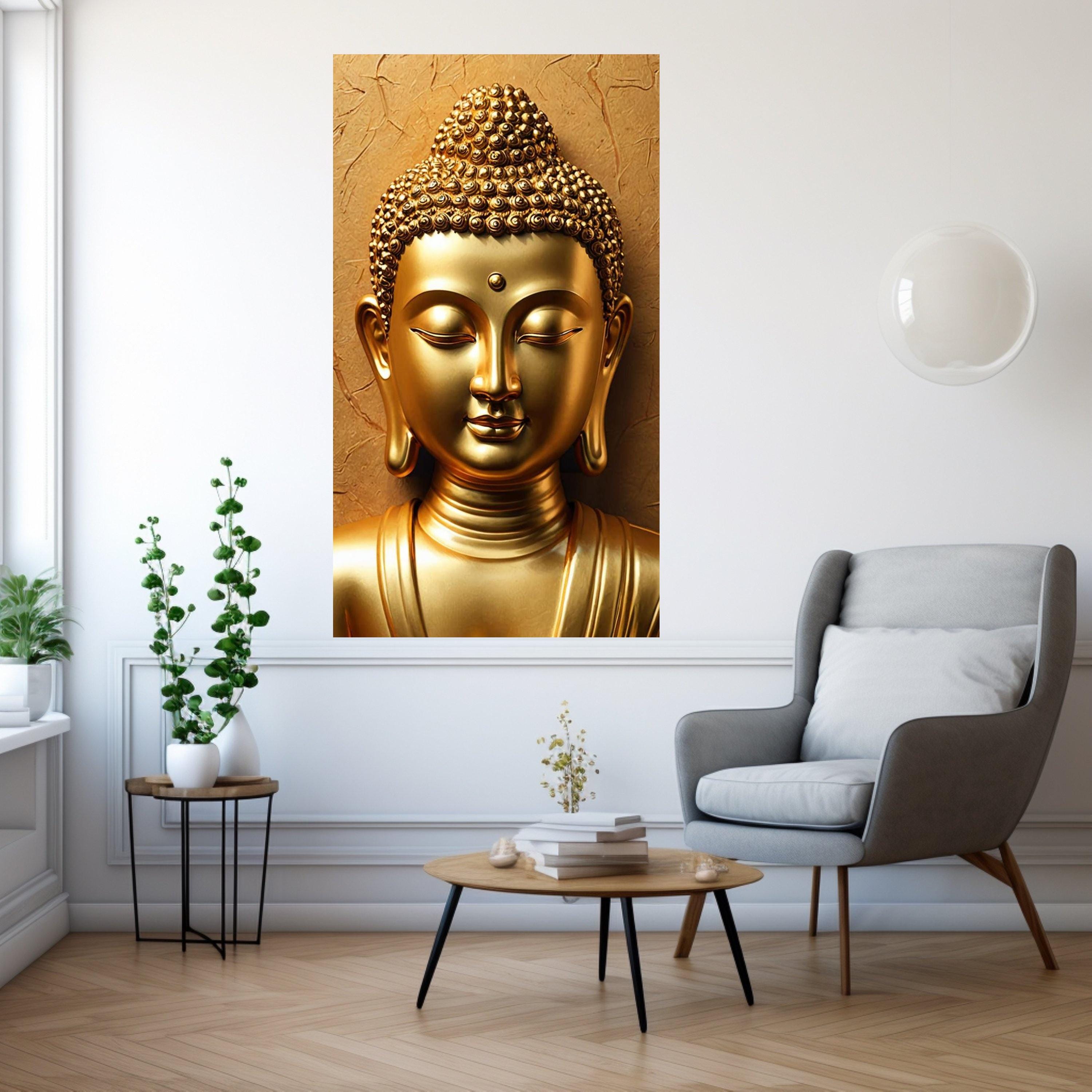 Golden Buddha Face Canvas Wall Art, Spiritual Zen Decor, Meditative ...