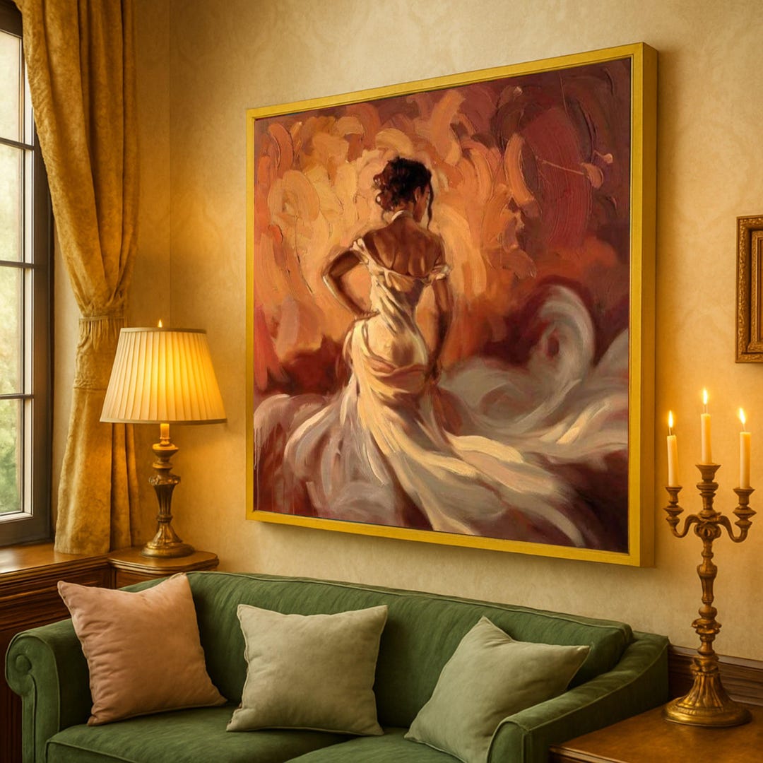 Elegant Woman in Flowing Dress Canvas Print – Graceful Feminine Wall ...