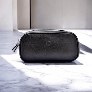 Cartera de mano de cuero genuino con doble cremallera, diseño compacto y elegante con correa de mano, elegante cartera de cuero, ideal para uso diario.