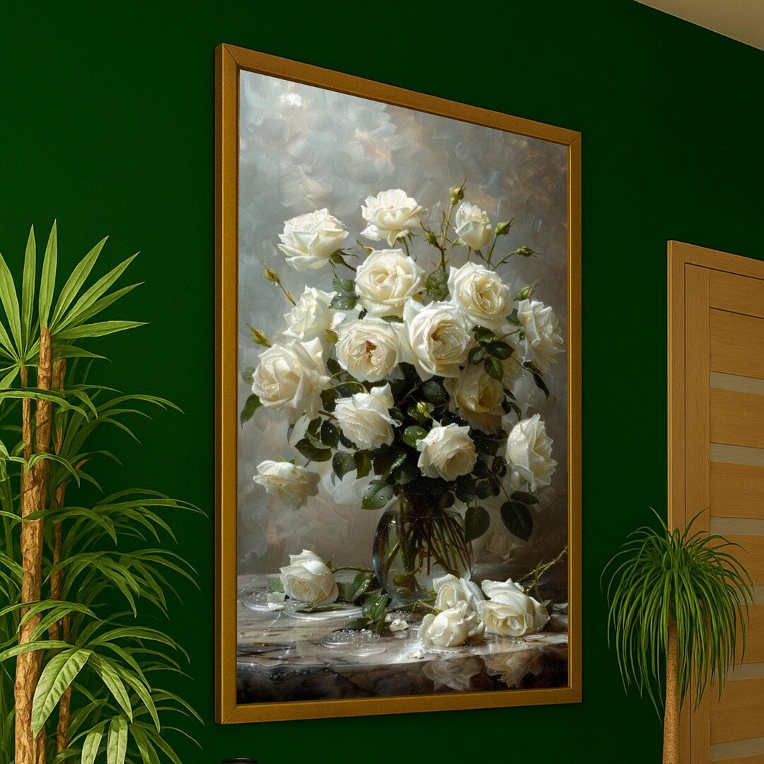 Elegant White Roses Bouquet Canvas, Floral Wall Art, Decorative Flower ...