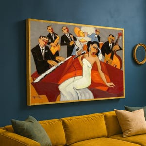 Jazz Musician Canvas Wall Art, Retro Singer and Band Art, Vintage Music Scene, Live Performance Canvas, Elegant Home Decor Art