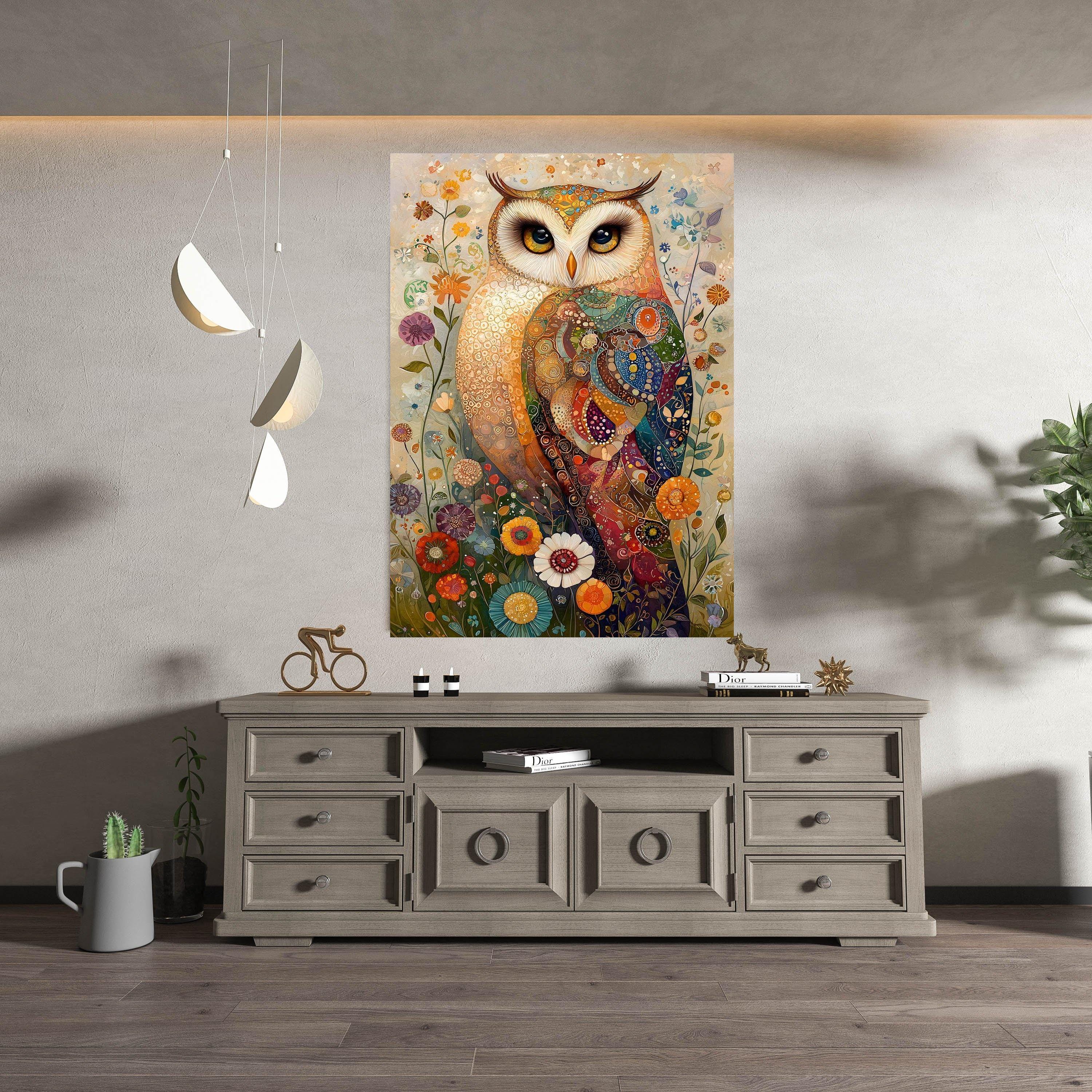 Colorful Owl Canvas Wall Art, Abstract Animal Whimsical Woodland Decor ...
