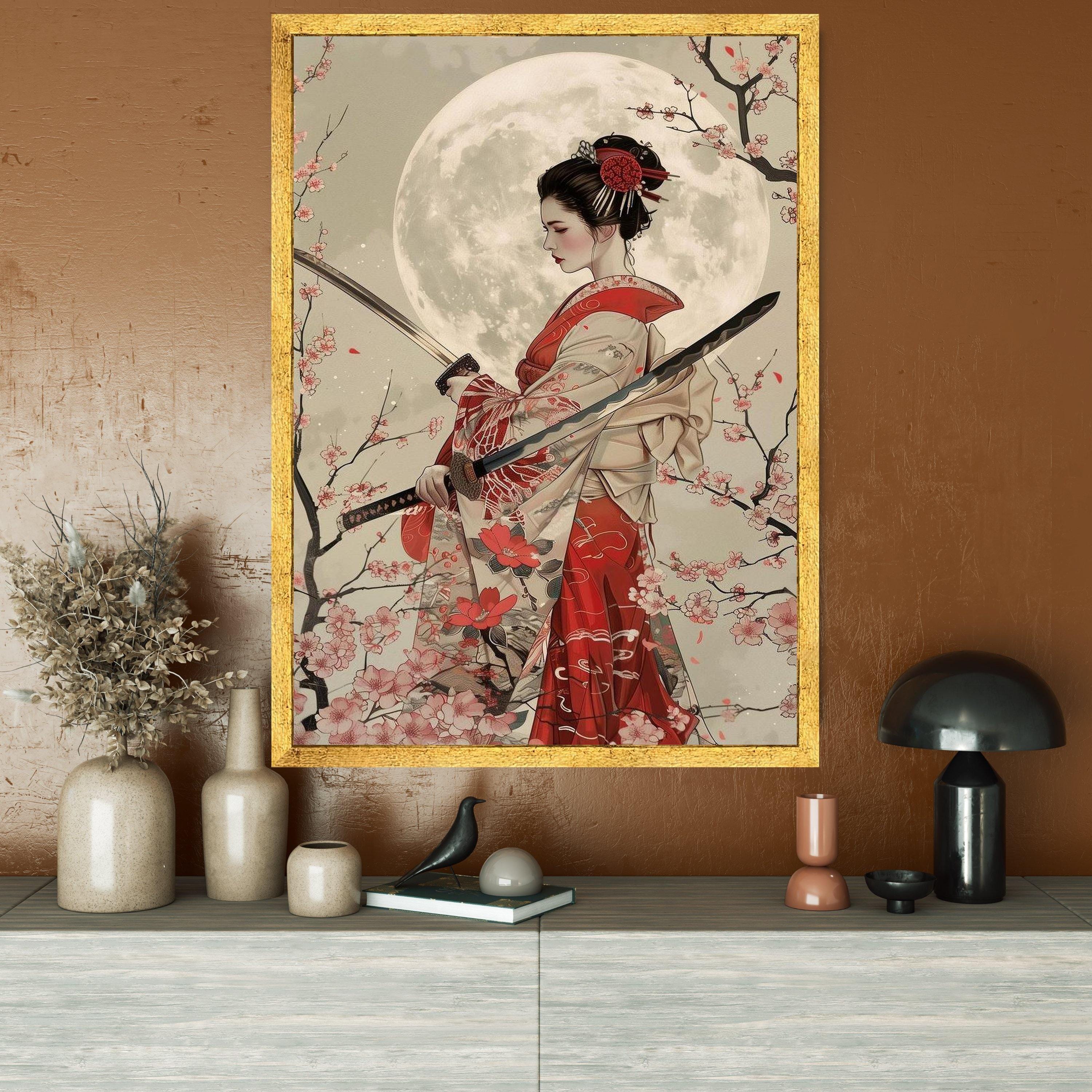 Japanese Samurai Woman Canvas Print – Geisha With Katana Wall Art ...