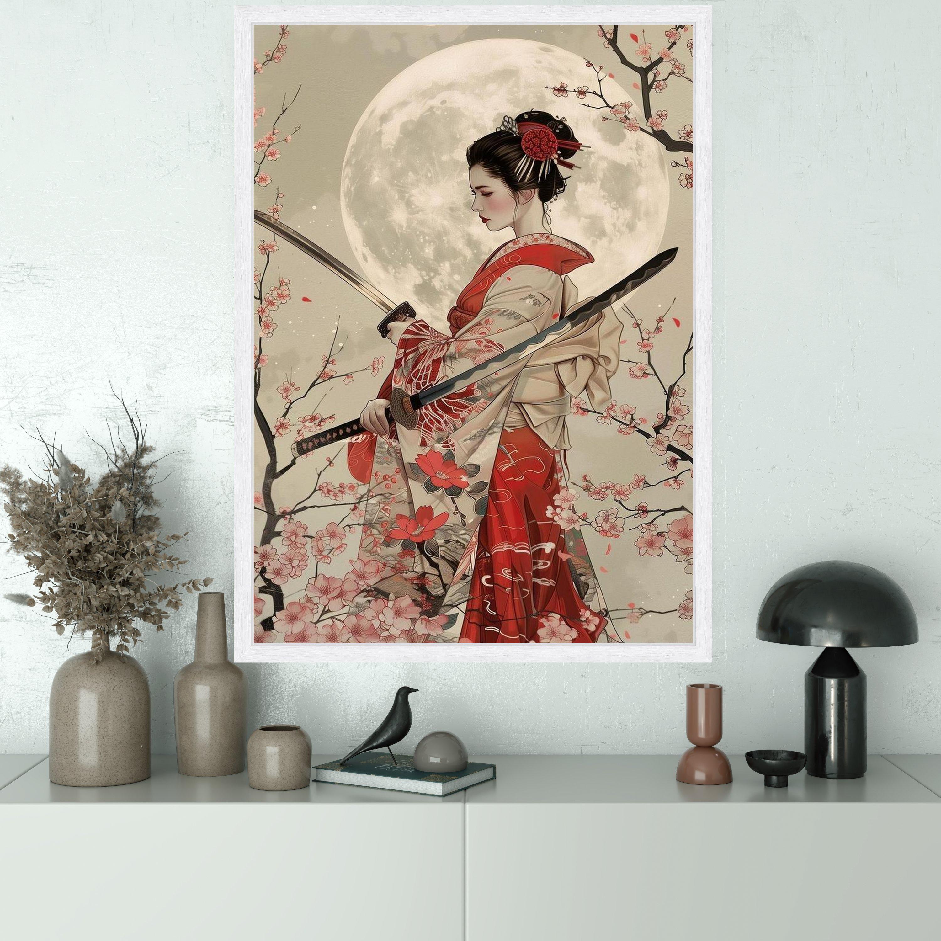 Japanese Samurai Woman Canvas Print – Geisha With Katana Wall Art ...