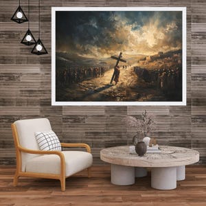 Jesus Carrying Cross Canvas, Biblical Wall Art, Religious Print Decor, Large Christian Canvas, Spiritual Home Decoration image 5