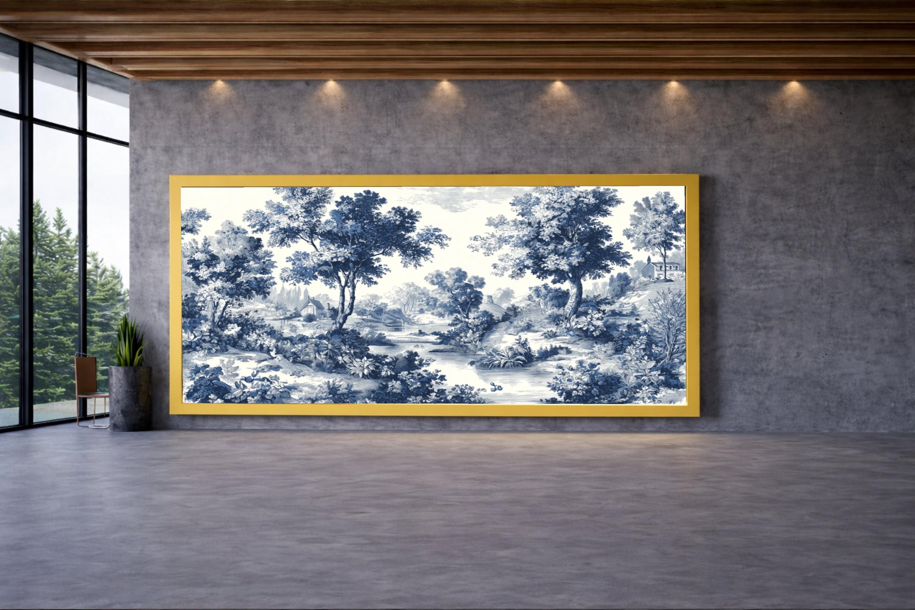 Blue Toile De Jouy Canvas Print – Chinoiserie Wall Decoration – Vintage ...