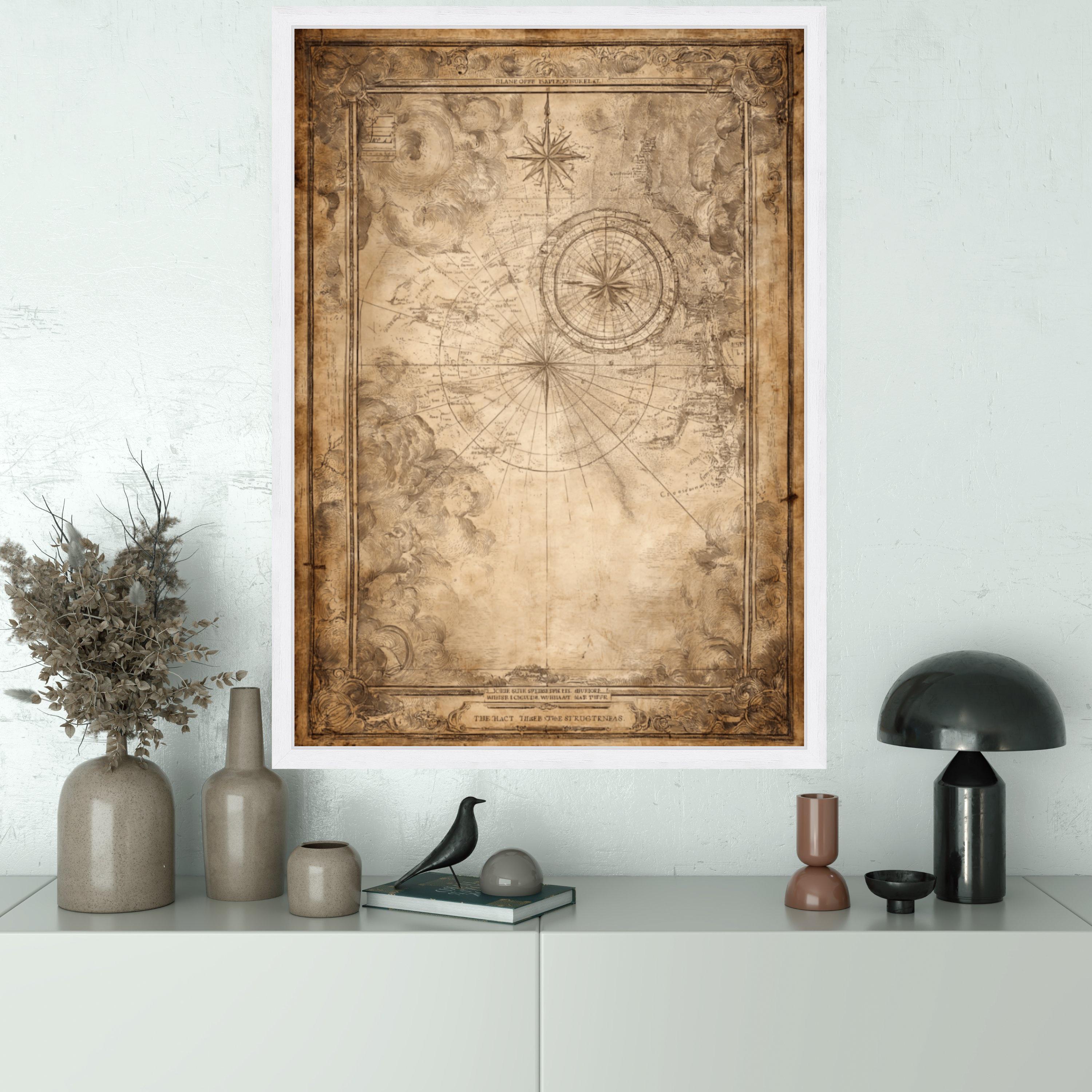 Vintage Nautical Map Canvas, Antique Compass Art, Old World Travel ...