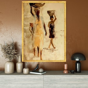 African Women Canvas Print – Ethnic Wall Art, Cultural Portrait Wall Decor, Tribal Figure Canvas, Rustic Ready to Hang Wall Decoration image 2