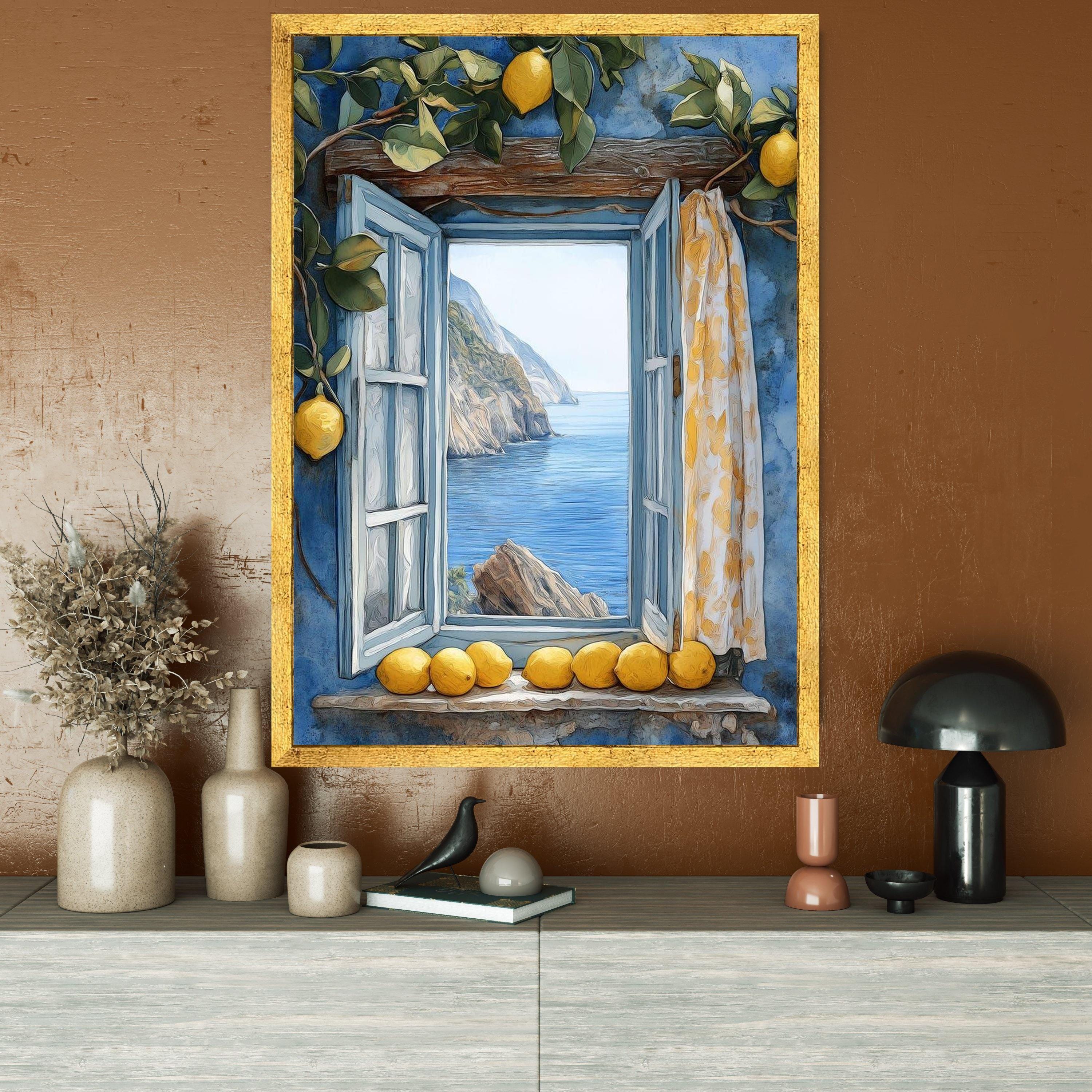 Mediterranean Coastal View Canvas Print – Open Window Ocean Wall Decor ...