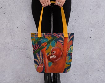 Stoffbeutel, Stofftasche mit Orang Utan, Stoffbeutel mit Affe