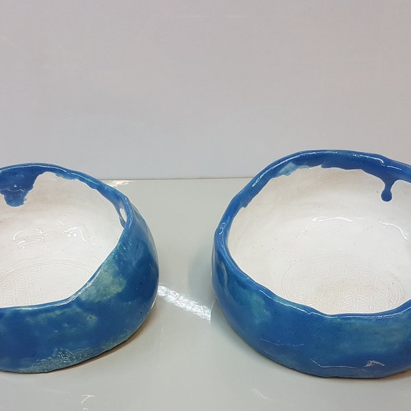 Set of two hand-made food bowls with the Flower of Life