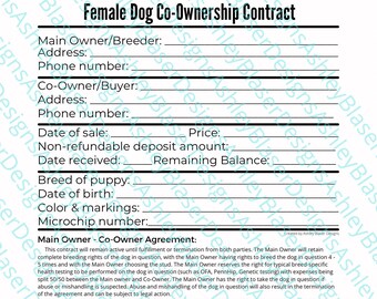 Female Dog Co-Ownership Contract