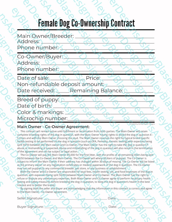 Female Dog Co-ownership Contract - Etsy