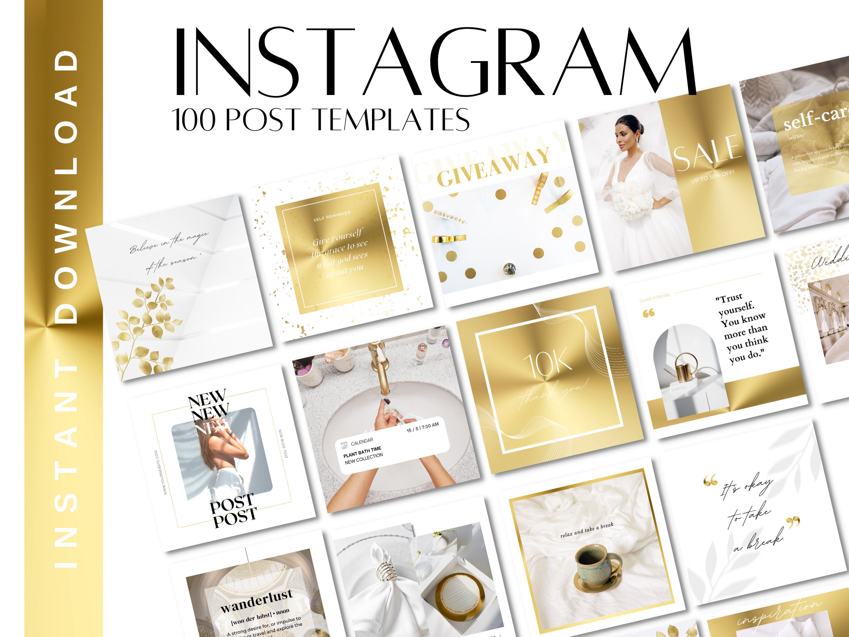 100 Instagram Post Templates | White and Gold | Canva Instagram ...