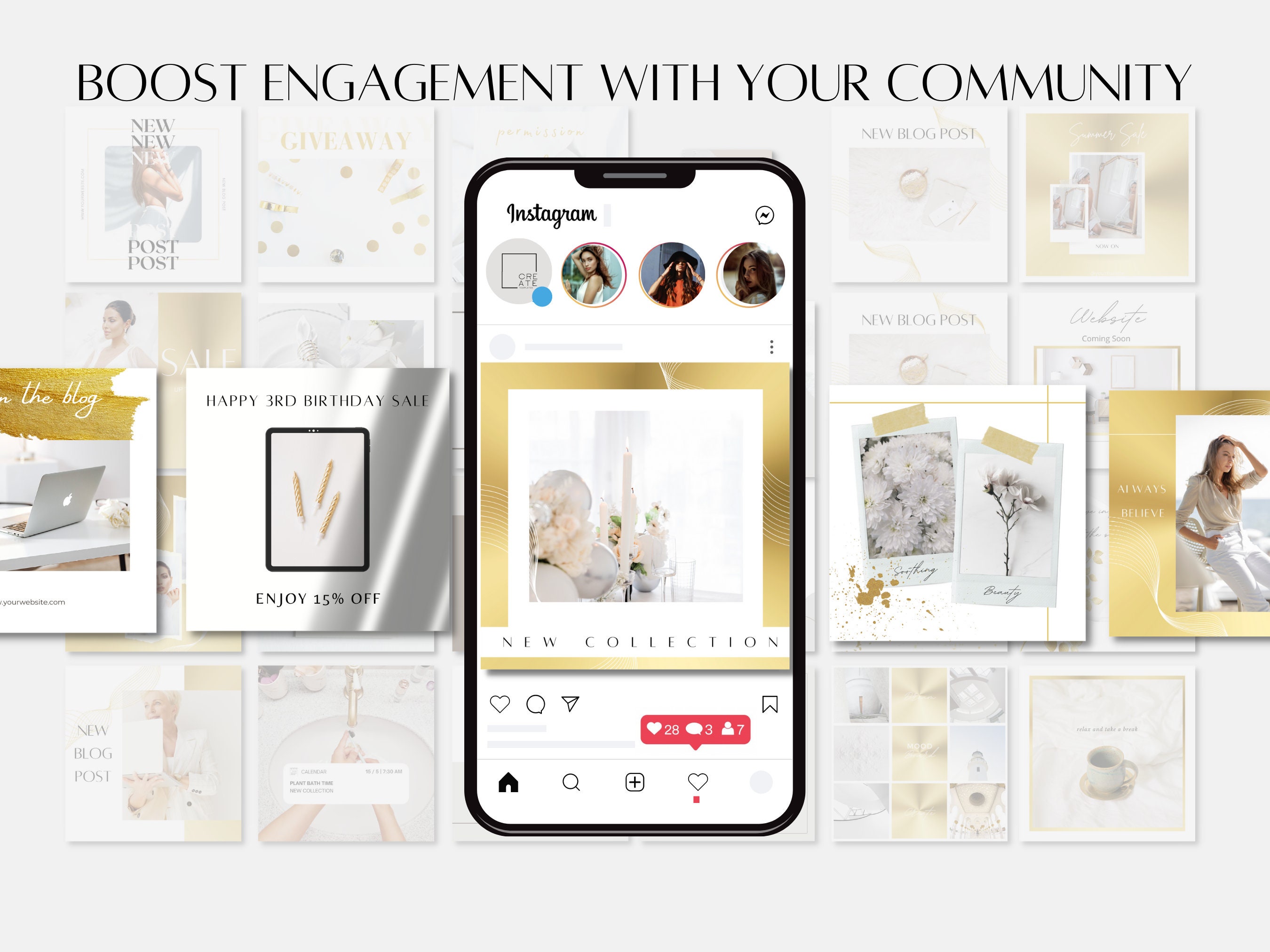 100 Instagram Post Templates | White and Gold | Canva Instagram ...