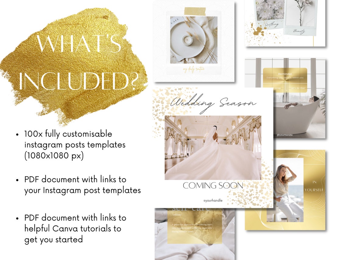 100 Instagram Post Templates | White and Gold | Canva Instagram ...