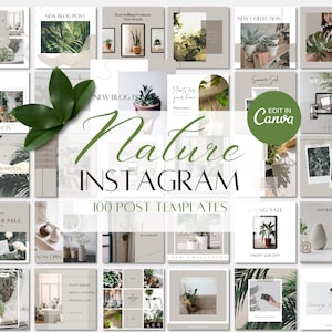 100 Instagram Post Templates | Green Nature/Plants/Leaf | Canva Instagram Templates | Engagement Booster | Social Media Templates | Editable