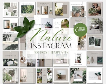 100 Instagram Post Templates | Green Nature/Plants/Leaf | Canva Instagram Templates | Engagement Booster | Social Media Templates | Editable