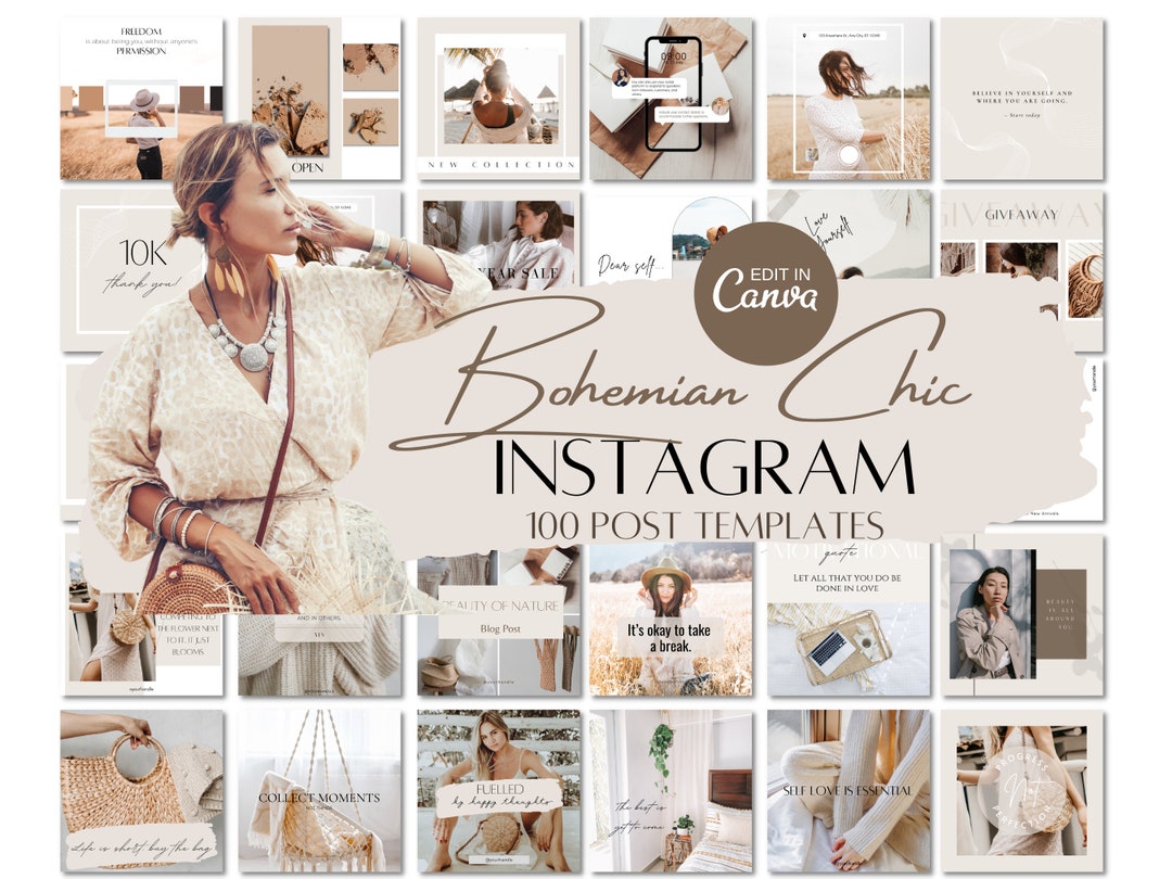 100 Instagram Post Templates | Bohemian Chic | BOHO | Canva Instagram ...