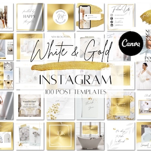 100 Instagram Post Templates | White and Gold | Canva Instagram Templates | Engagement Booster | Social Media Templates | Editable
