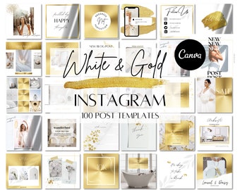 100 Instagram Post Templates | White and Gold | Canva Instagram Templates | Engagement Booster | Social Media Templates | Editable