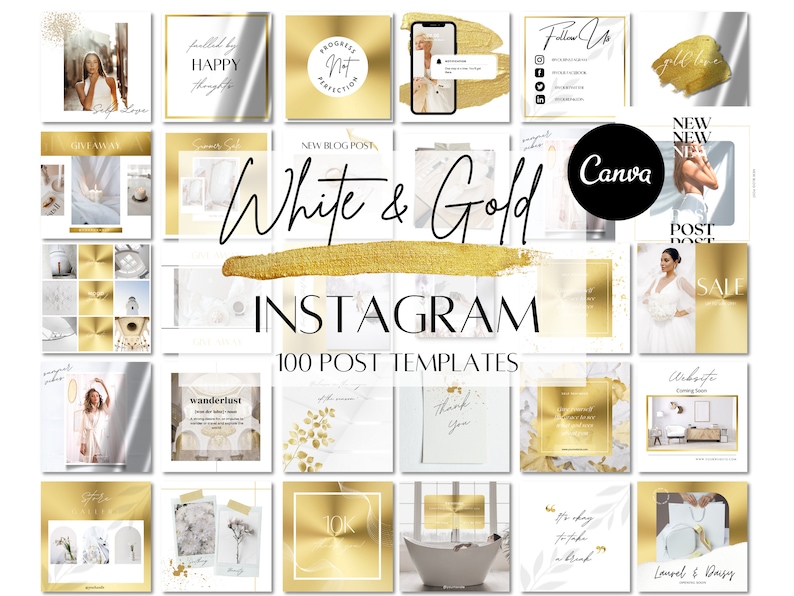 100 Instagram Post Templates | White and Gold | Canva Instagram ...