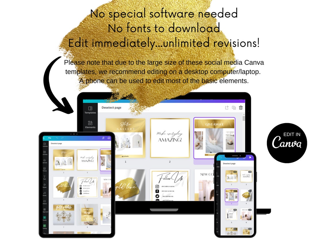 100 Instagram Post Templates | White and Gold | Canva Instagram ...