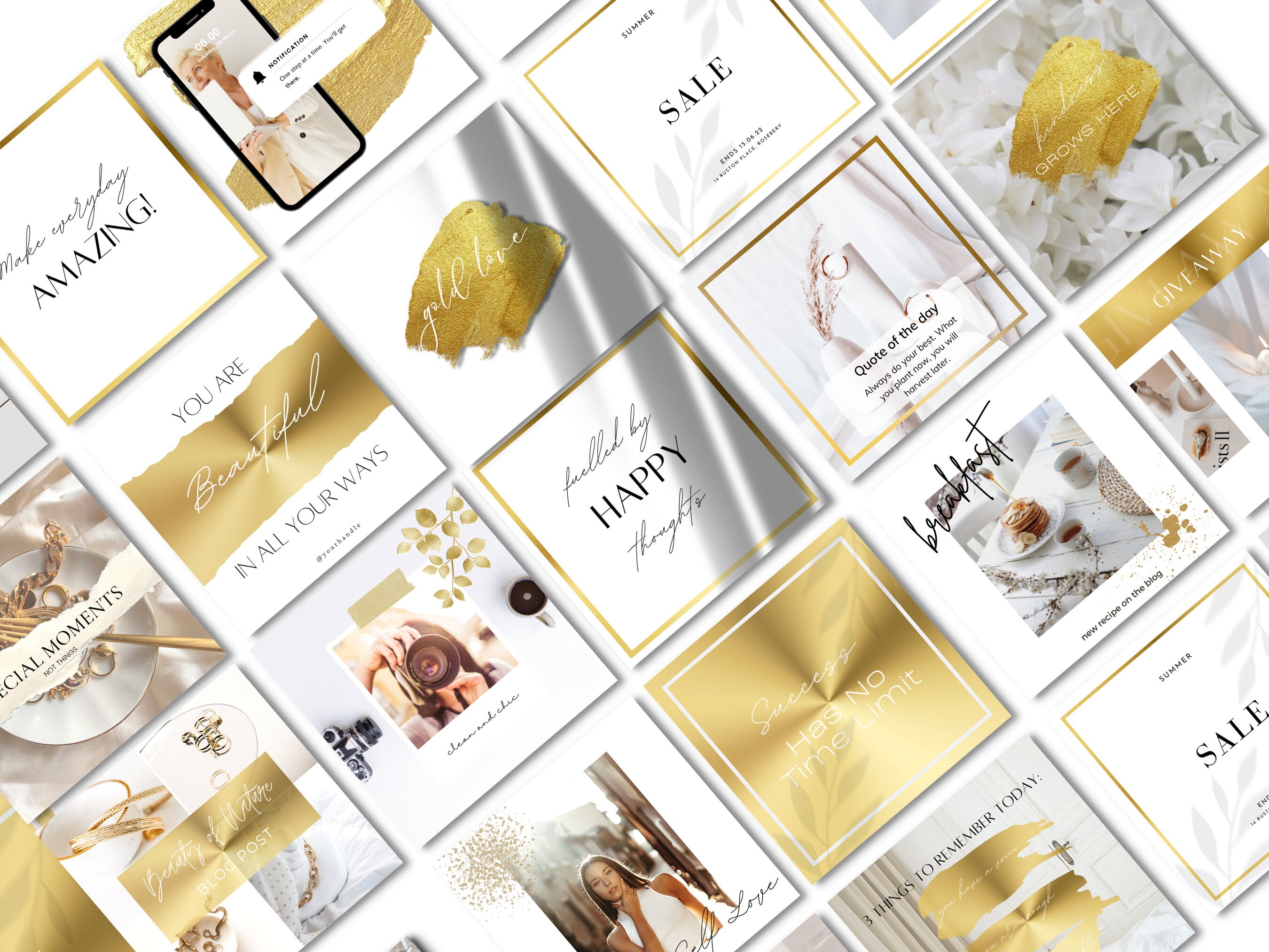 100 Instagram Post Templates | White and Gold | Canva Instagram ...