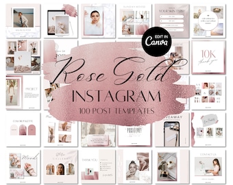 100 Instagram Post Templates | Blush Pink & Rose Gold | Canva Instagram Templates | Social Media Templates | Fully Editable