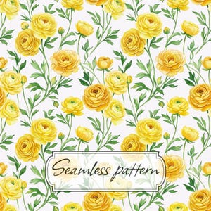 Motif floral transparent jaune | Papier numérique fleur d'été lumineuse | Imprimé botanique répété pour tissu | Papier de scrapbooking printemps ensoleillé