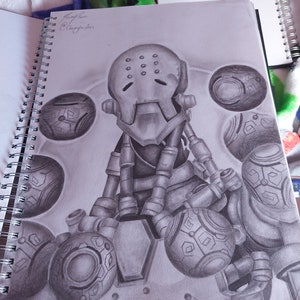 Overwatch zenyatta A3 potloodtekening