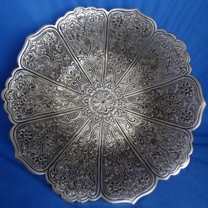 Ornate Silver Tone Metal Trinket Bowl Pedestal Compote Dish
