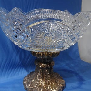 Vintage Crystal and Brass Compote Pedestal Bowl