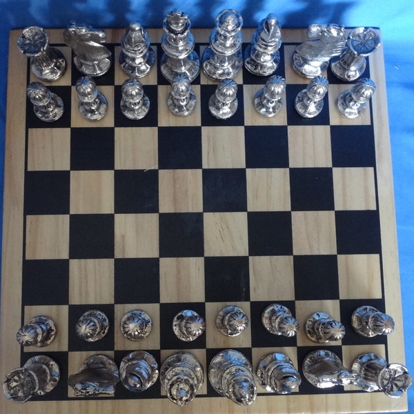 Vintage Pewter Sculpture Chess Set