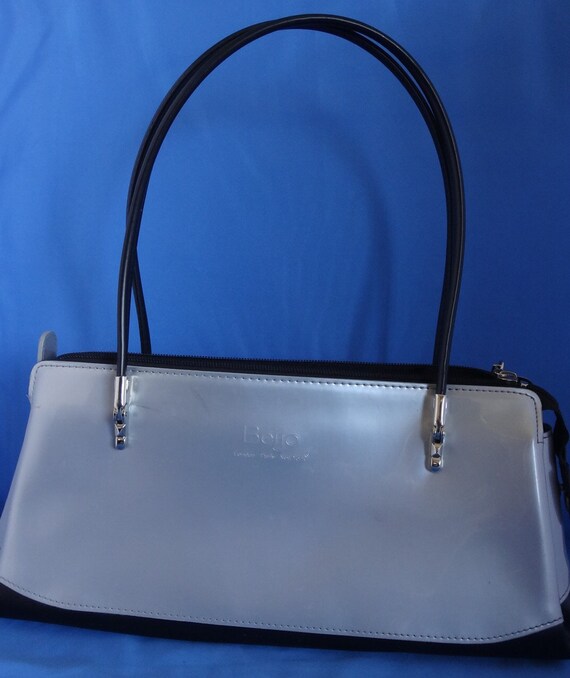 Beijo Metallic Silver Black Rectangular Handbag