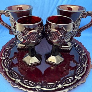 Avon Cape Cod Ruby Red Dinner Plate and Mugs