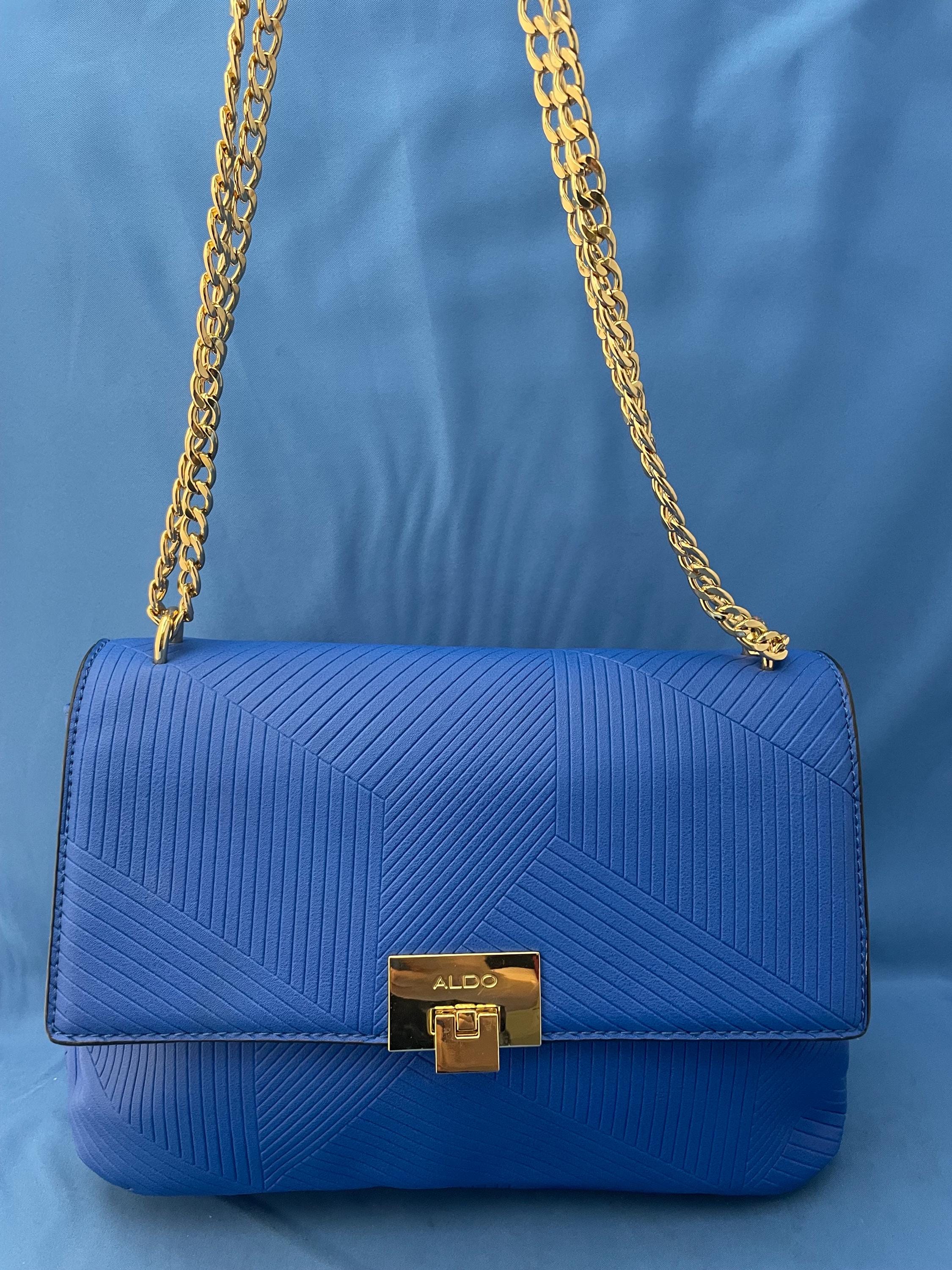 ALDO Blue Color With Double Golden Chains Shoulder Bag