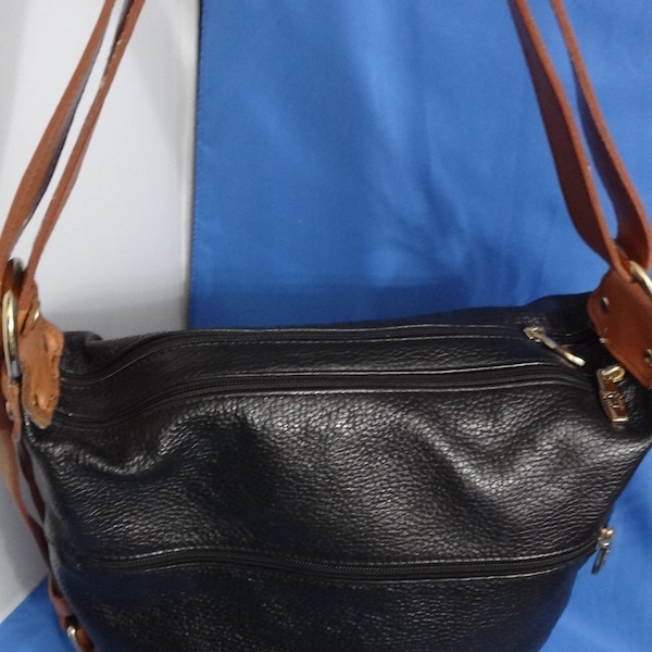 Valentina Black and Brown Shoulder Bucket Bag Made in Italy