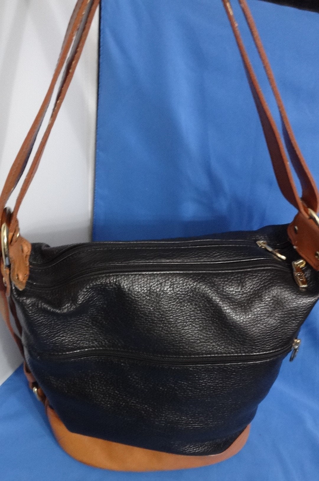 Valentina Black and Brown Shoulder Bucket Bag Made in Italy  display picture 1