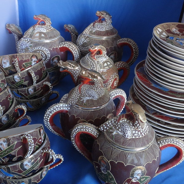 Antique Japanese Moriage Dragon Ware Tea Set, (40 pieces)