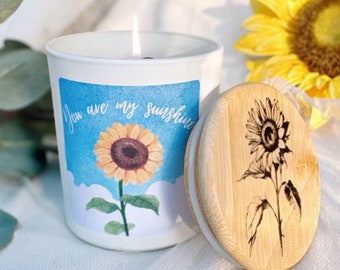 Scented Candles Gift for garden lover, Unique Handmade present for Friend, Custom label Candle, Thinking of you gift, sun flower gifts