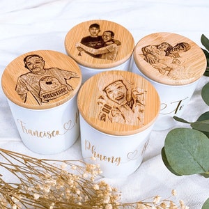 Personalized Handmade Scented Birthday Candle with Wood Engraved Picture, Wedding Candle Gift, Christmas gift, Natural Selfcare Gift for her