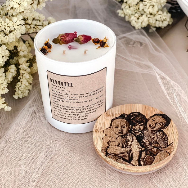 Candle with custom label & engraved lid, personalized gift for Mum image 6