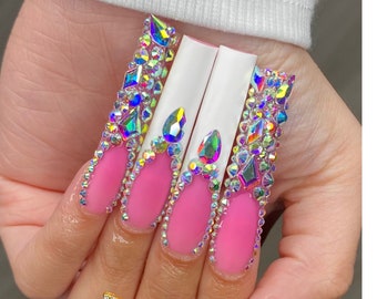 Pink & White French and Bling Set