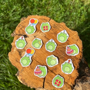 Handgemalte Frosch Aufkleber/ Sticker, Geburtstagsfrösche