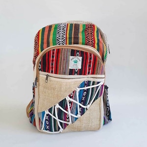 Handmade Hemp Backpack: Multicolored Hippie Travel Bag